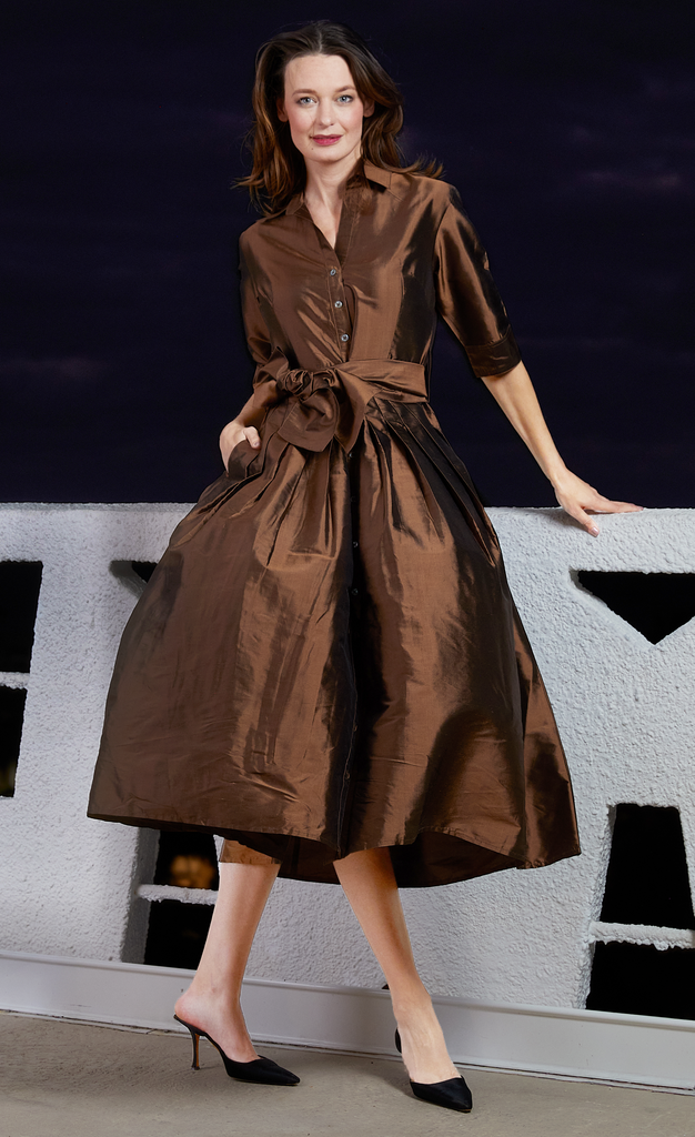 Mrs Maisel Dress Silk Chocolate - Dizzy Lizzie