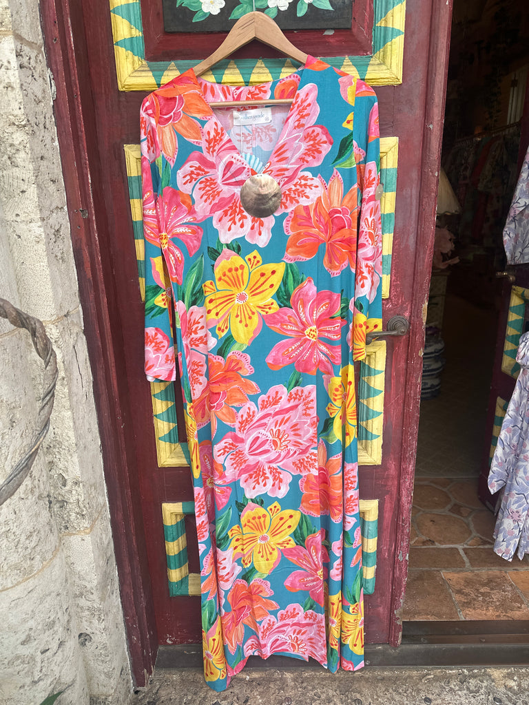 Seychelles Dress-Kaftan / Turquoise Fuschia - Walker & Wade