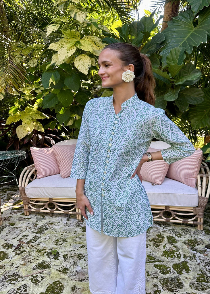 Palm Beach Tunic -Green and White Teardrop