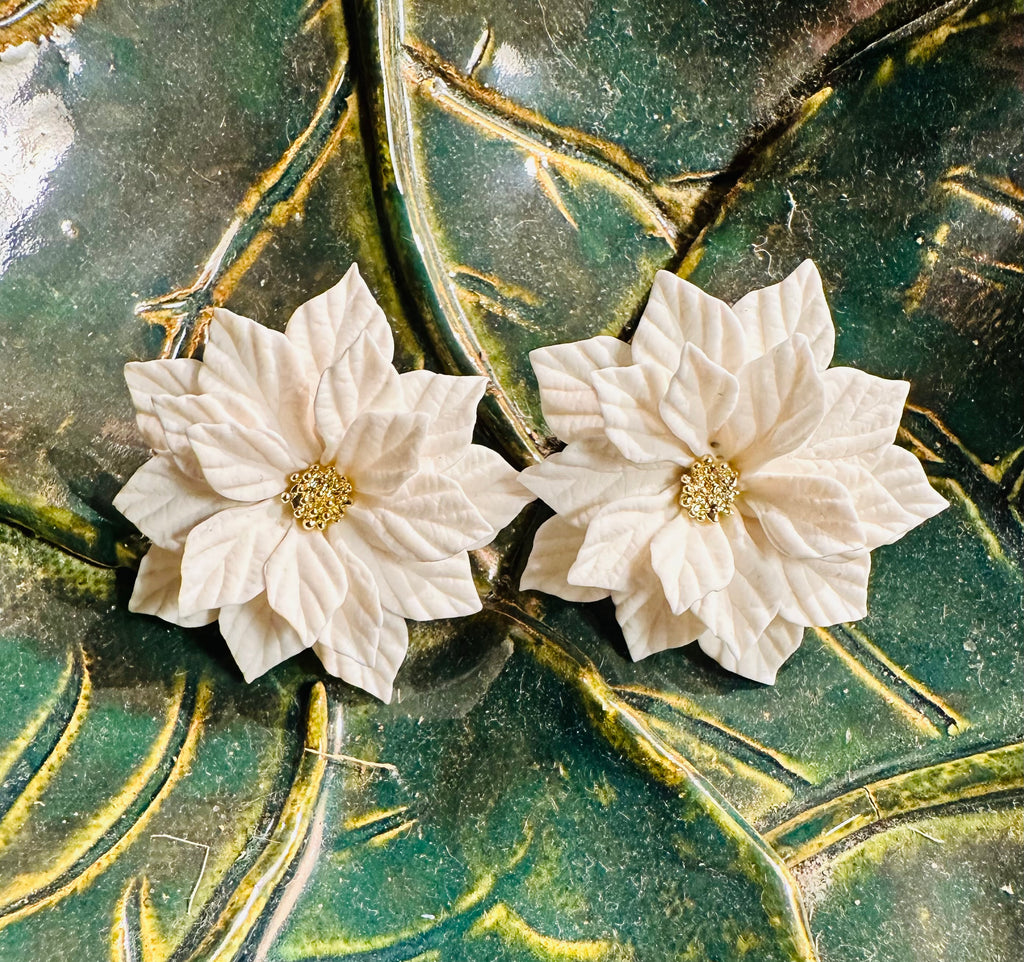 White Poinsettia Earrings