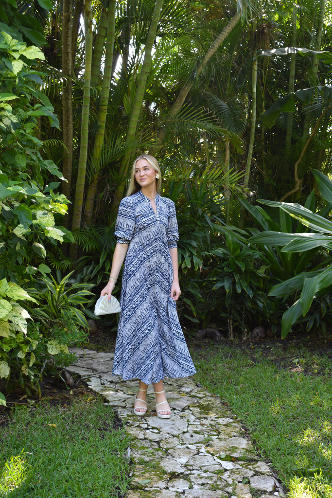 Indigo Aztec Daphne Dress - Walker & Wade