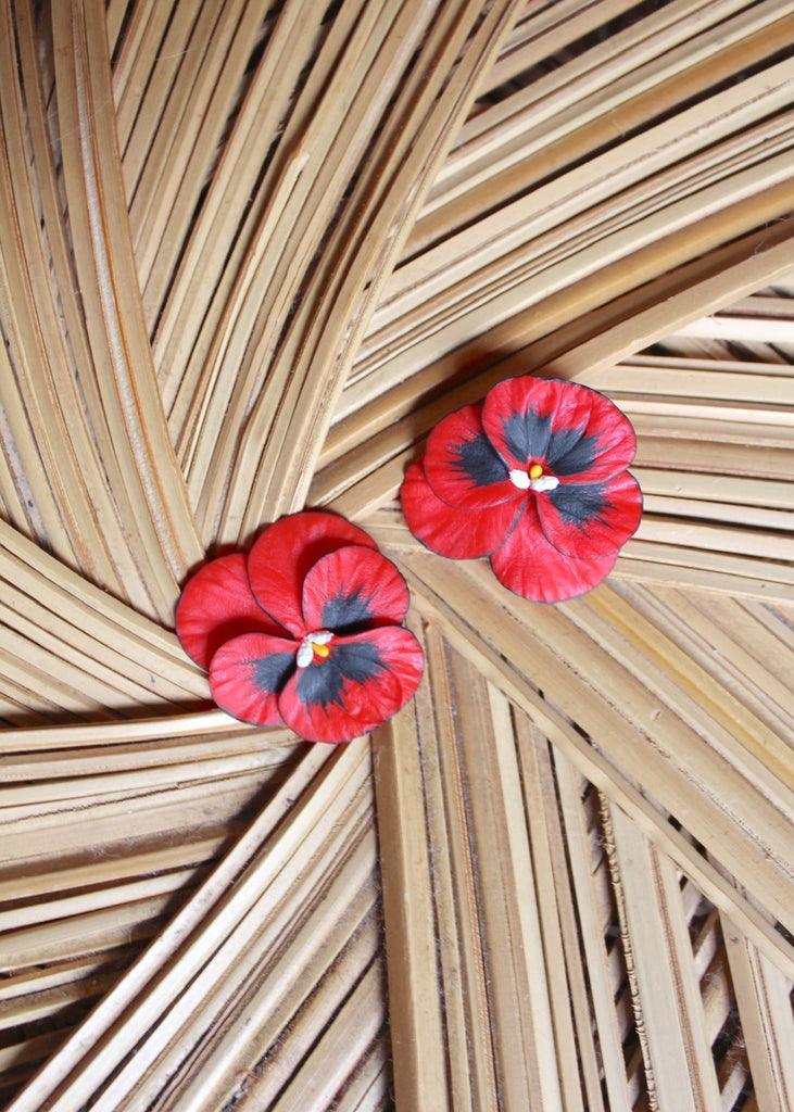 Pansy Earrings - Medium Red Pansy