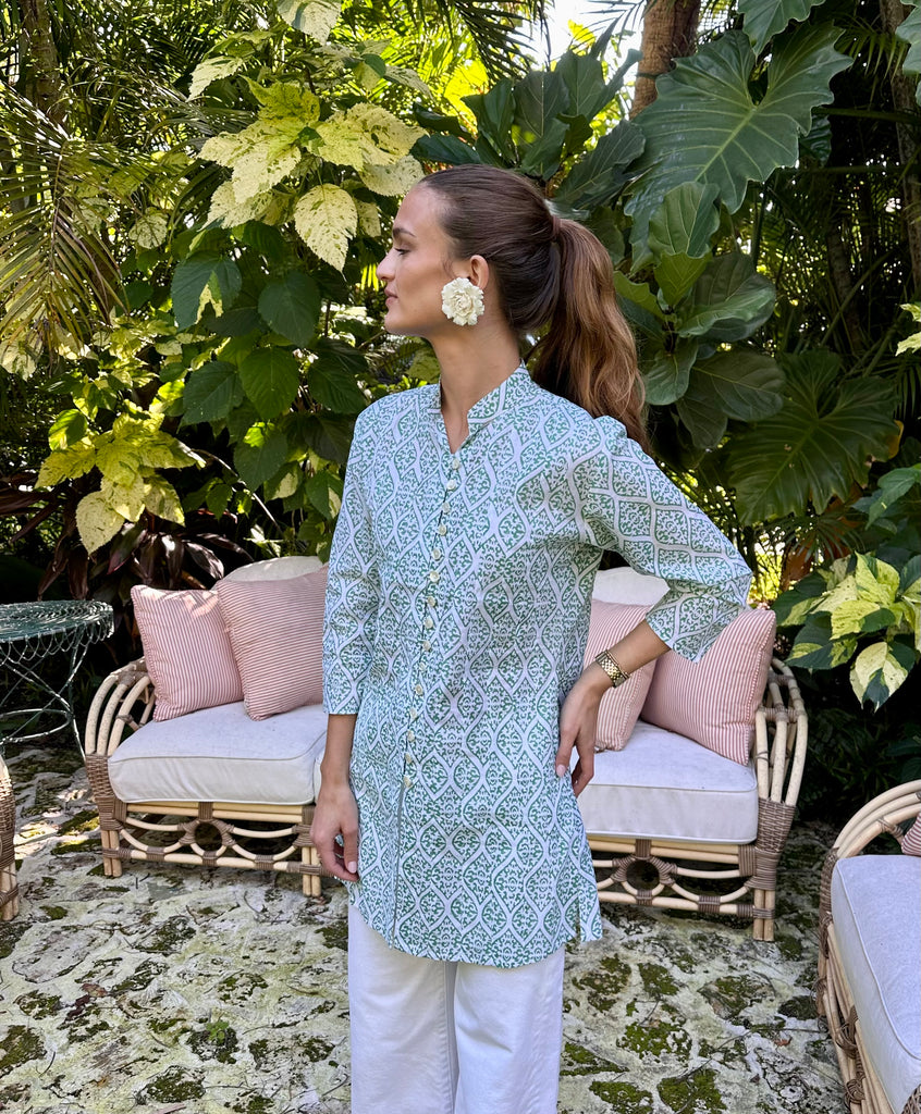 Palm Beach Tunic -Green and White Teardrop