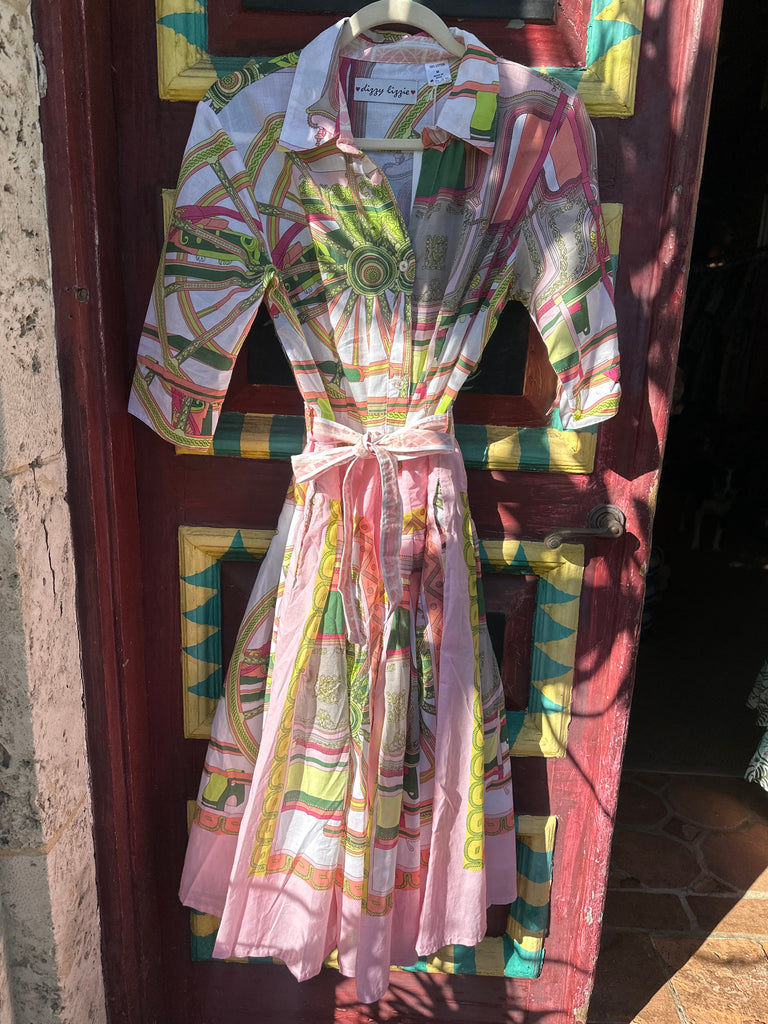 Mrs Maisel Dress / Pink Hermes Print- Dizzy Lizzie