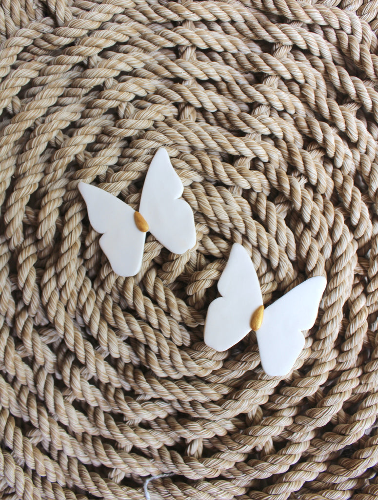 Large White Butterfly Earring w/gold