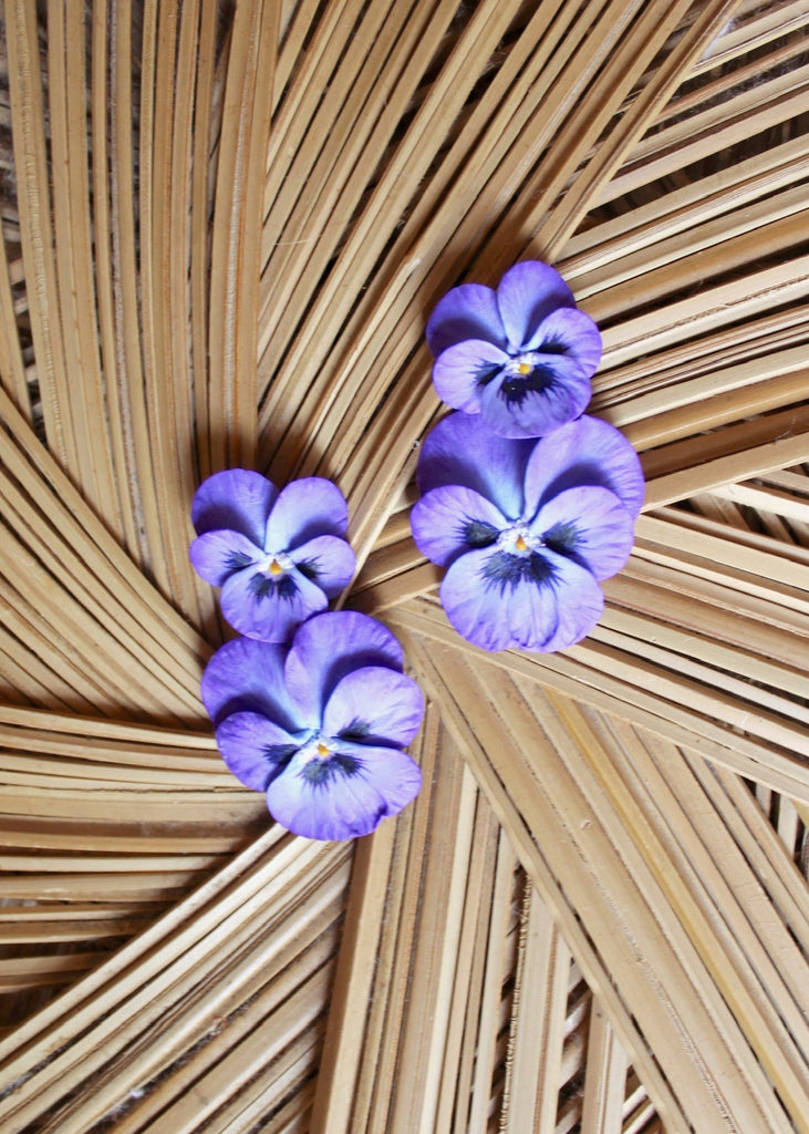 Purple w/navy Pansy Drop Earrings