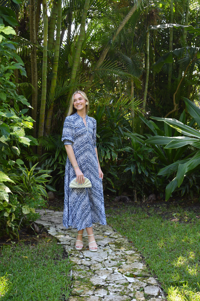 Indigo Aztec Daphne Dress - Walker & Wade