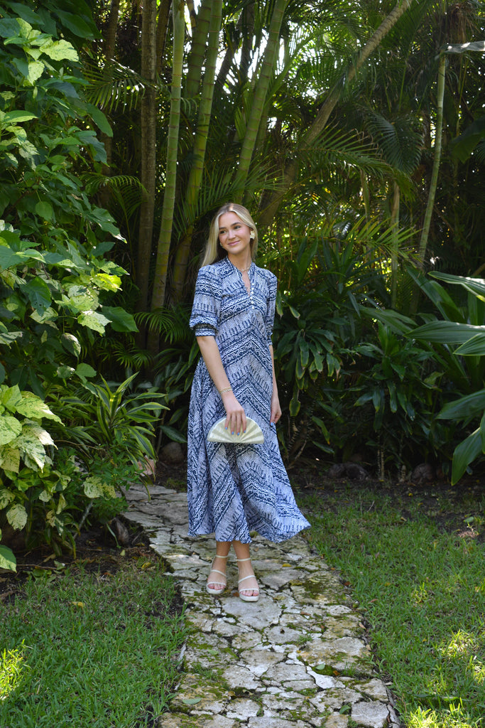 Indigo Aztec Daphne Dress - Walker & Wade