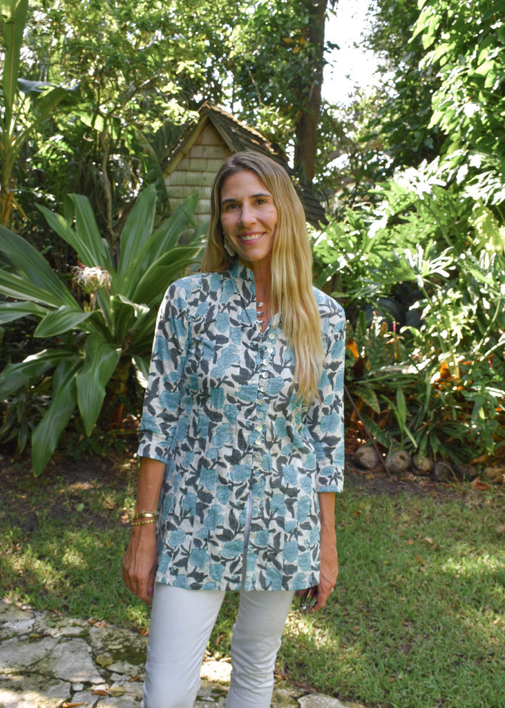 Palm Beach Tunic - Blue Hibiscus Valley