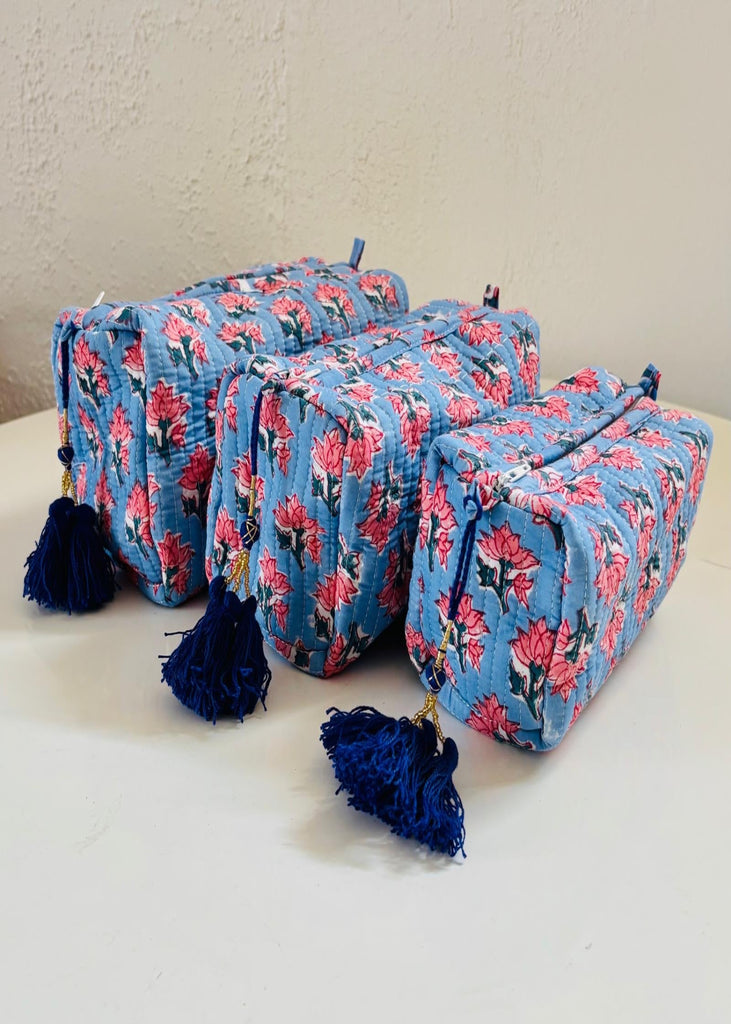 3 in 1 Quilted Makeup Bags - W/Tassels