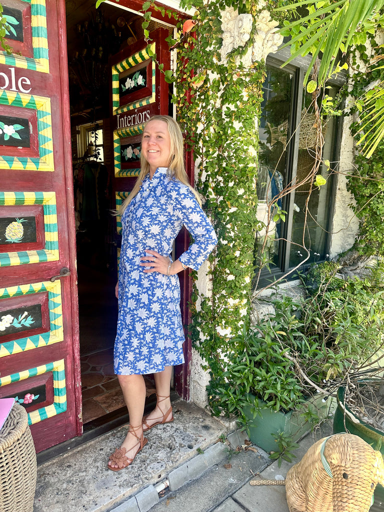 Palm Beach Tunic Midi Dress - Navy & White Floral - The Kemble Shop