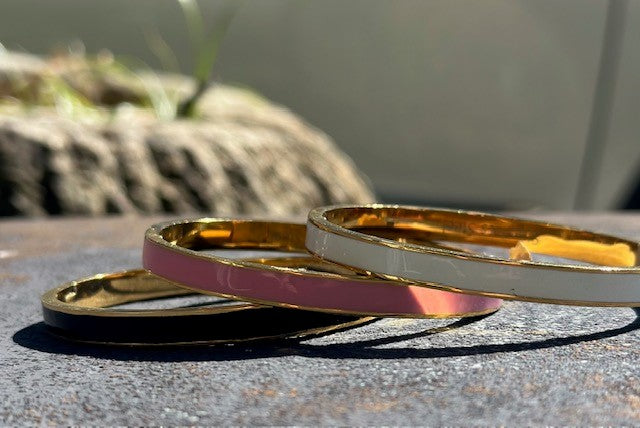 Idalia - Pink/White/Black Enamel Gold Cuffs