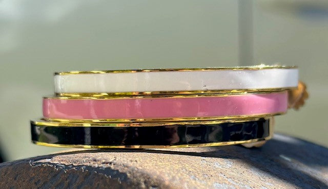 Idalia - Pink/White/Black Enamel Gold Cuffs