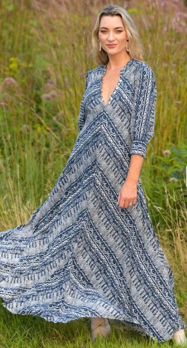 Indigo Aztec Daphne Dress - Walker & Wade