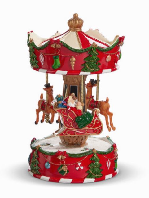 Animated Musical Santa's Sleigh Carousel 8.5"