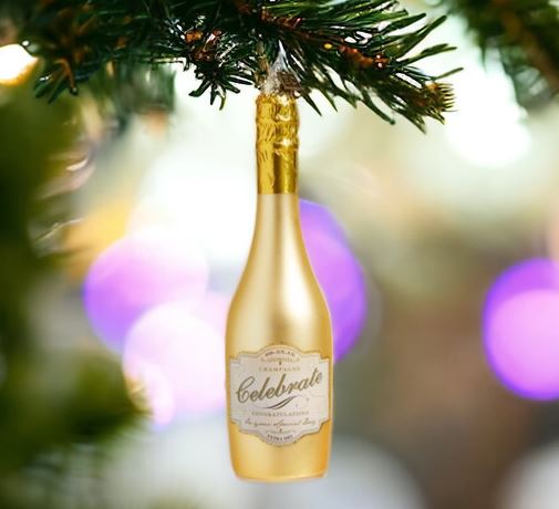 Congratulations Gold Champagne Bottle Ornament 5.75"