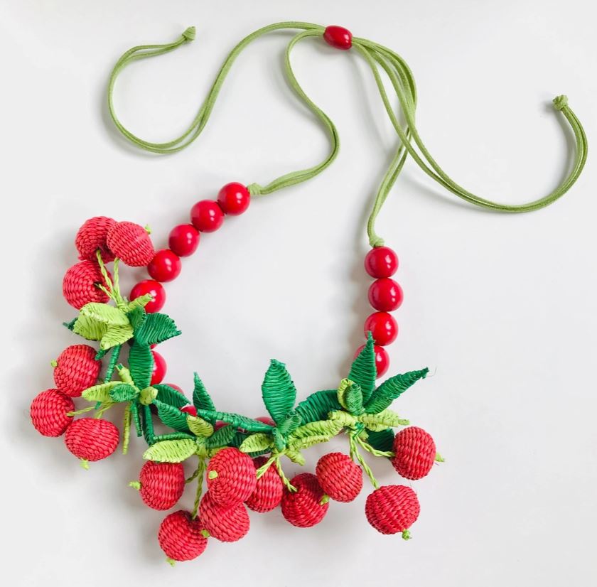 Iraca Woven Cherry and Beaded Necklace