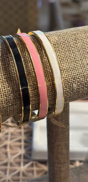 Idalia - Pink/White/Black Enamel Gold Cuffs