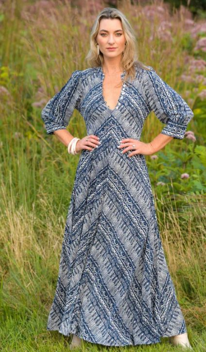 Indigo Aztec Daphne Dress - Walker & Wade