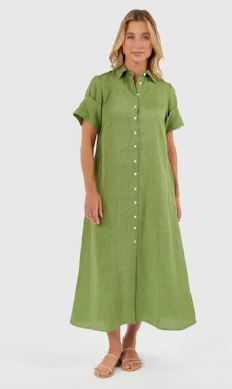 Linen Olive Shirt Dress- Livro