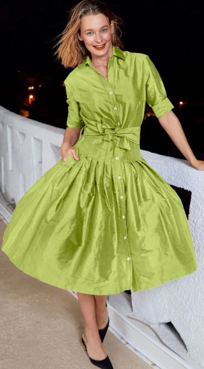 Mrs Maisel Dress Silk Green - Dizzy Lizzie