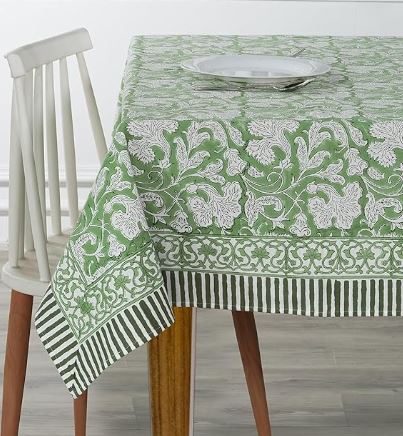 Sage Green Hand Block Print Table Cloth 70x108