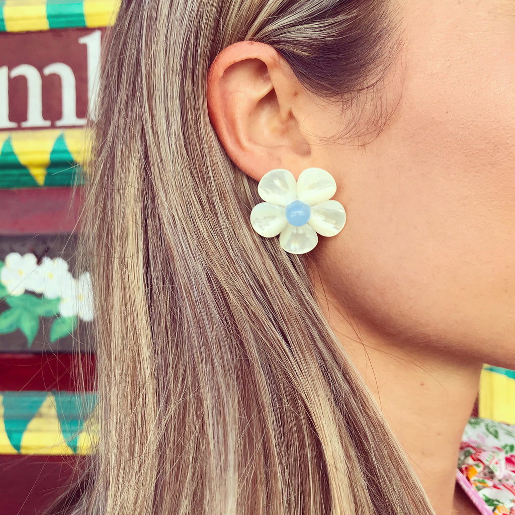 Polly Baby Blue Bead Earrings - The Kemble Shop