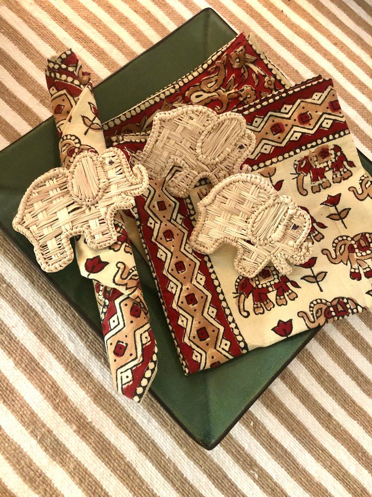 Iraca Palm Elephant Napkin Holders (6) - The Kemble Shop